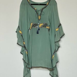 Talitha‎ Sage Green With Tassels 100% Silk Made In India Size M